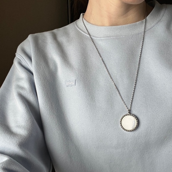 Silver Chain Necklace with Circular Pendant Jewelry Elegant Victorian Inspired - Picture 8 of 10